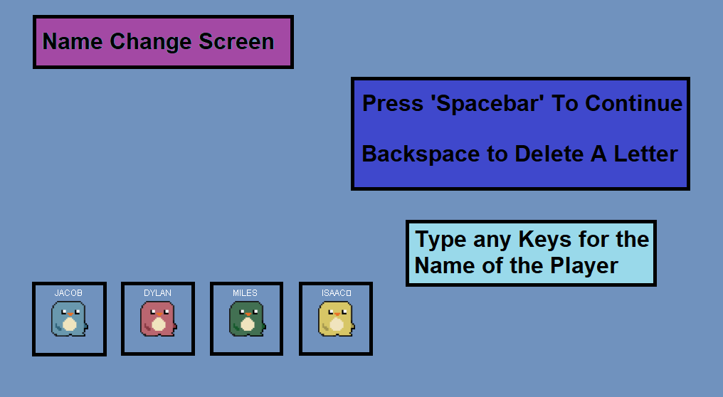 Penguin name customization screen with text input